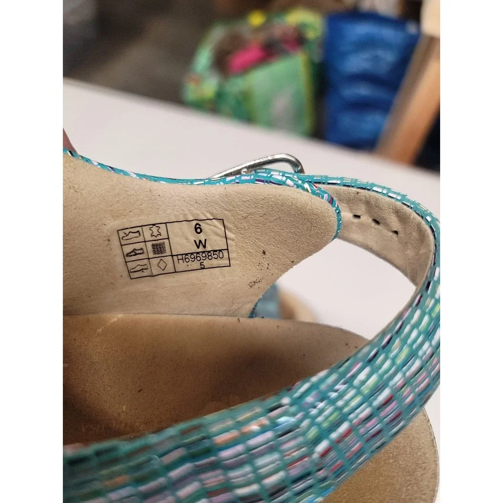 SAS Relaxed Comfort Teal Blue‎ Woven Adjustable Strap Sandals - Size 6W